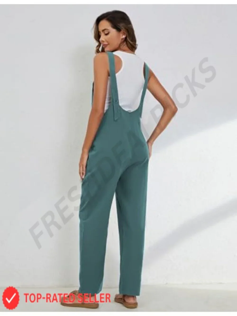 Women's Linen Cotton Overalls Jumpsuit Loose Casual with Pockets
